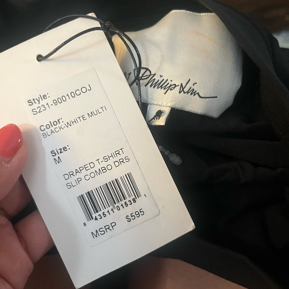 3.1 Phillip Lim Black Midi Dress with White Lace Detail - Picture 9 of 12